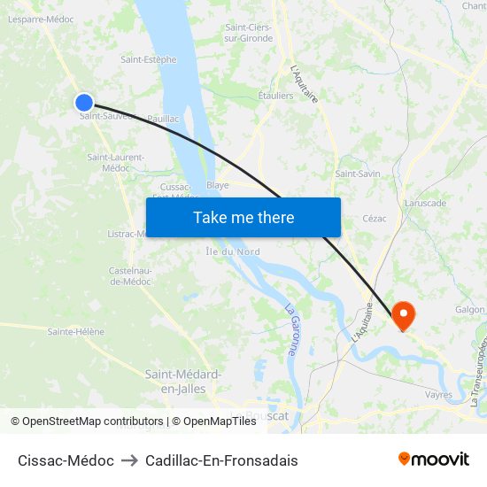 Cissac-Médoc to Cadillac-En-Fronsadais map