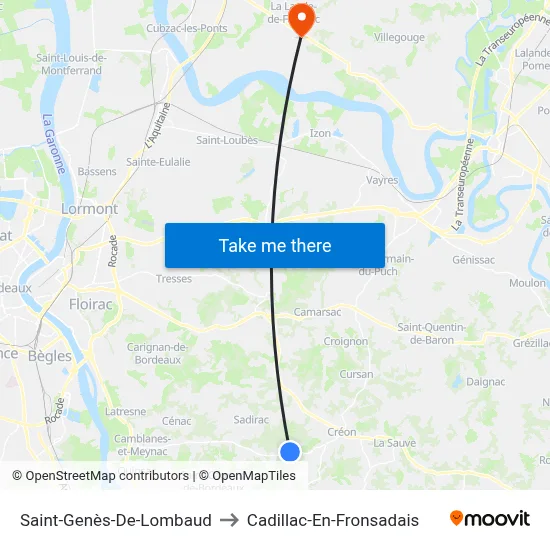 Saint-Genès-De-Lombaud to Cadillac-En-Fronsadais map