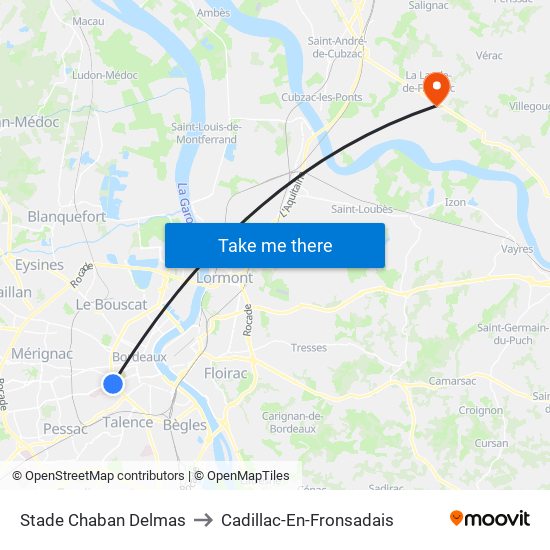 Stade Chaban Delmas to Cadillac-En-Fronsadais map