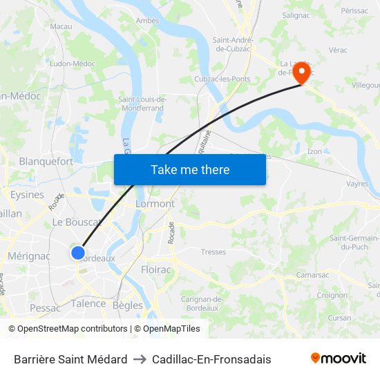 Barrière Saint Médard to Cadillac-En-Fronsadais map
