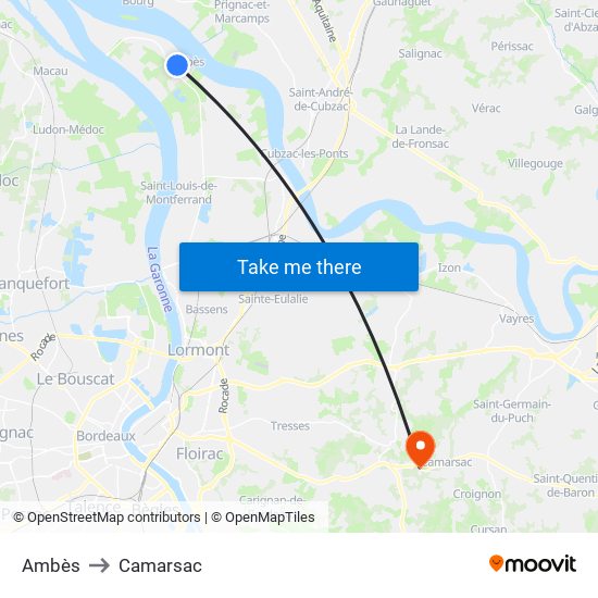 Ambès to Camarsac map