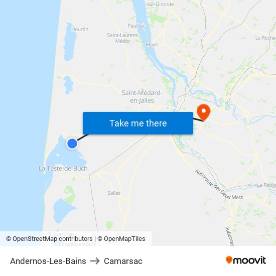Andernos-Les-Bains to Camarsac map