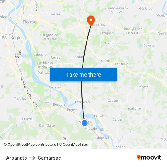 Arbanats to Camarsac map