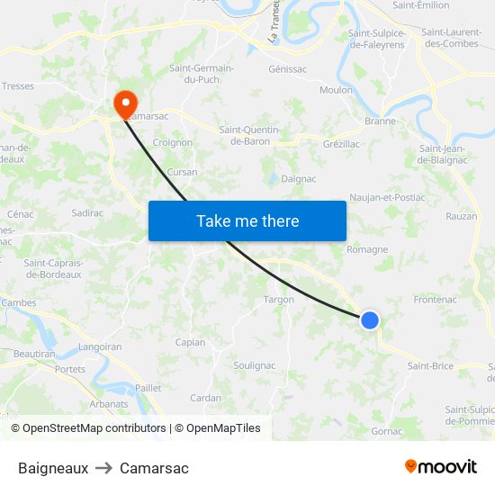 Baigneaux to Camarsac map