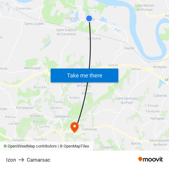 Izon to Camarsac map