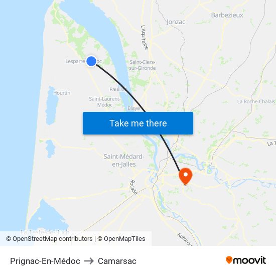 Prignac-En-Médoc to Camarsac map