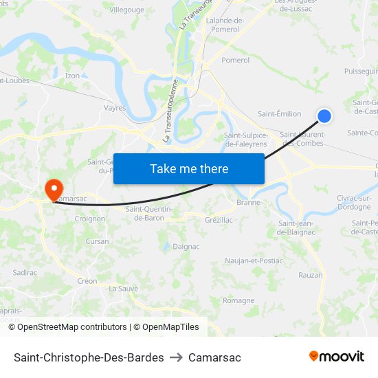 Saint-Christophe-Des-Bardes to Camarsac map