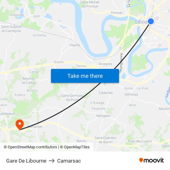 Gare De Libourne to Camarsac map