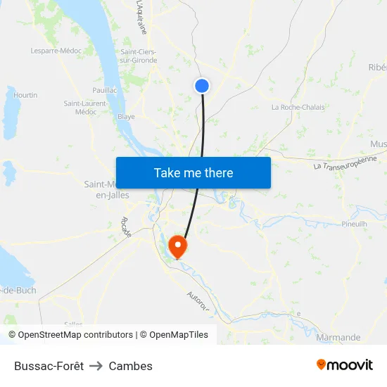Bussac-Forêt to Cambes map