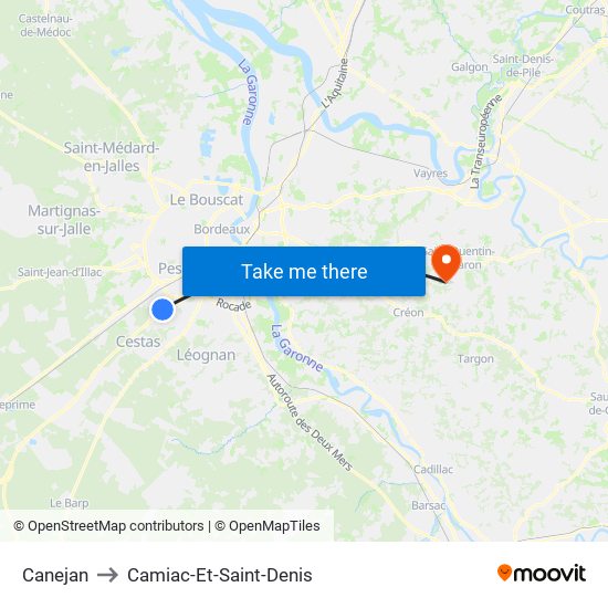 Canejan to Camiac-Et-Saint-Denis map