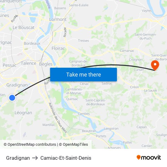 Gradignan to Camiac-Et-Saint-Denis map