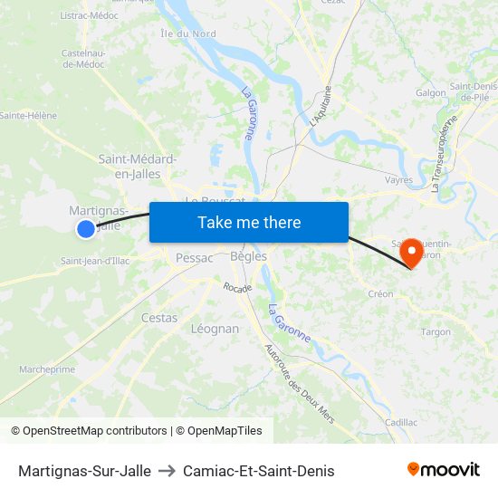 Martignas-Sur-Jalle to Camiac-Et-Saint-Denis map