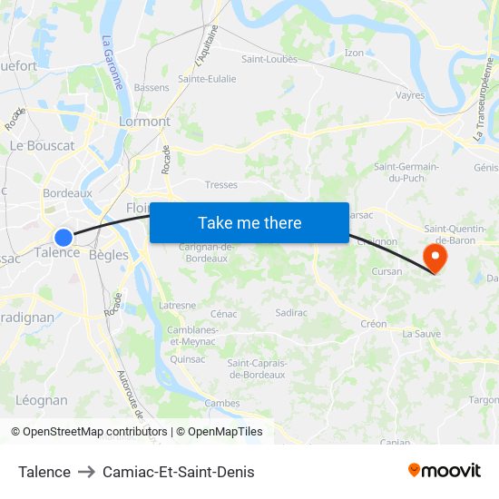 Talence to Camiac-Et-Saint-Denis map