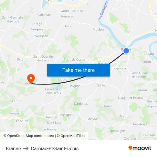 Branne to Camiac-Et-Saint-Denis map