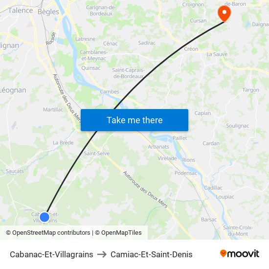 Cabanac-Et-Villagrains to Camiac-Et-Saint-Denis map