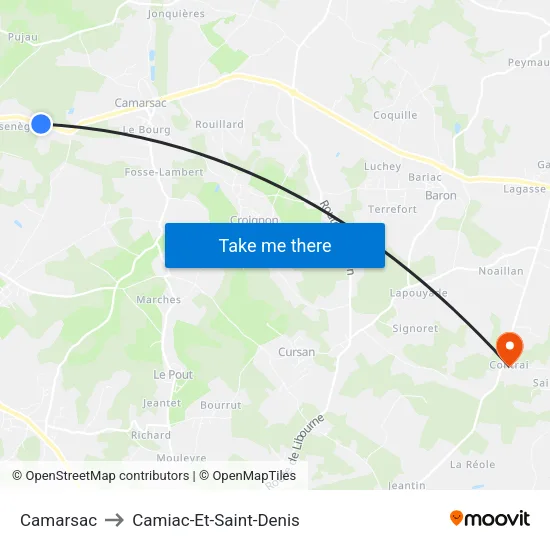 Camarsac to Camiac-Et-Saint-Denis map