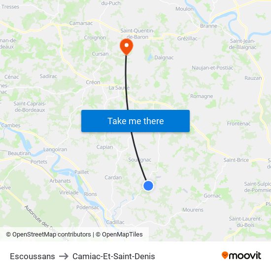 Escoussans to Camiac-Et-Saint-Denis map