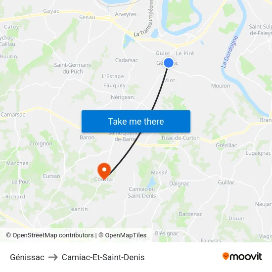 Génissac to Camiac-Et-Saint-Denis map
