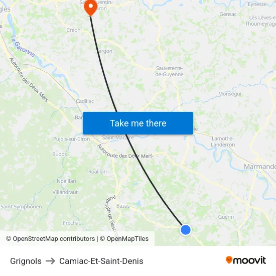 Grignols to Camiac-Et-Saint-Denis map