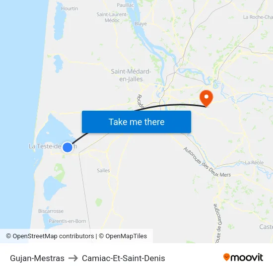 Gujan-Mestras to Camiac-Et-Saint-Denis map