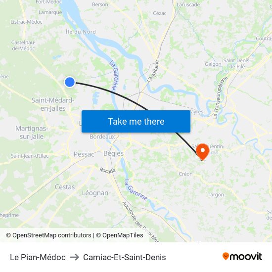 Le Pian-Médoc to Camiac-Et-Saint-Denis map