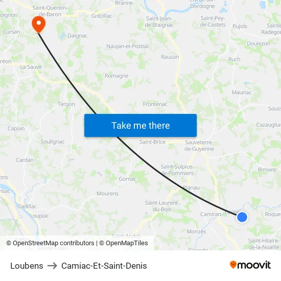 Loubens to Camiac-Et-Saint-Denis map