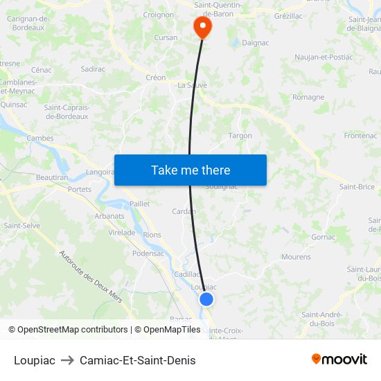 Loupiac to Camiac-Et-Saint-Denis map