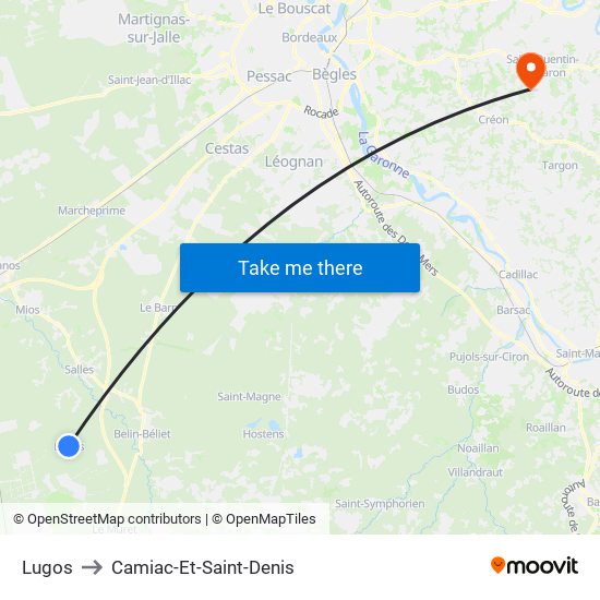 Lugos to Camiac-Et-Saint-Denis map
