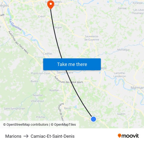 Marions to Camiac-Et-Saint-Denis map