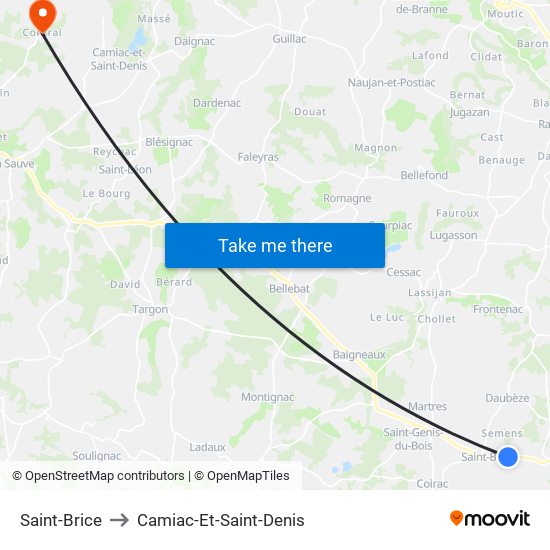 Saint-Brice to Camiac-Et-Saint-Denis map