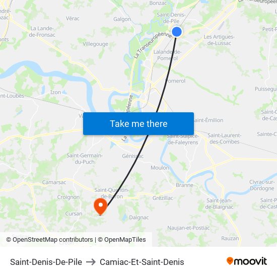 Saint-Denis-De-Pile to Camiac-Et-Saint-Denis map