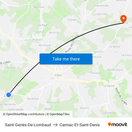 Saint-Genès-De-Lombaud to Camiac-Et-Saint-Denis map