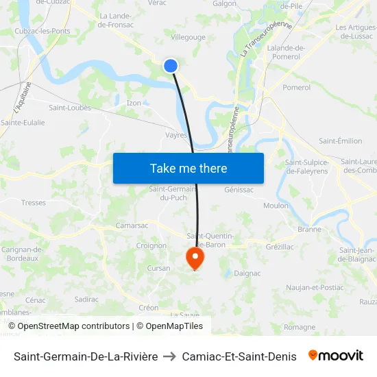 Saint-Germain-De-La-Rivière to Camiac-Et-Saint-Denis map