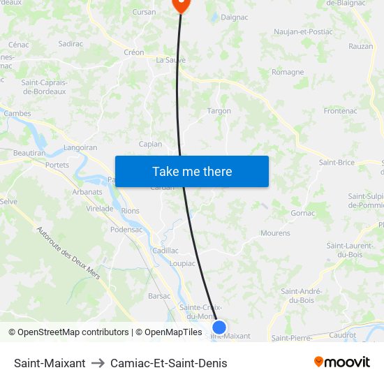 Saint-Maixant to Camiac-Et-Saint-Denis map