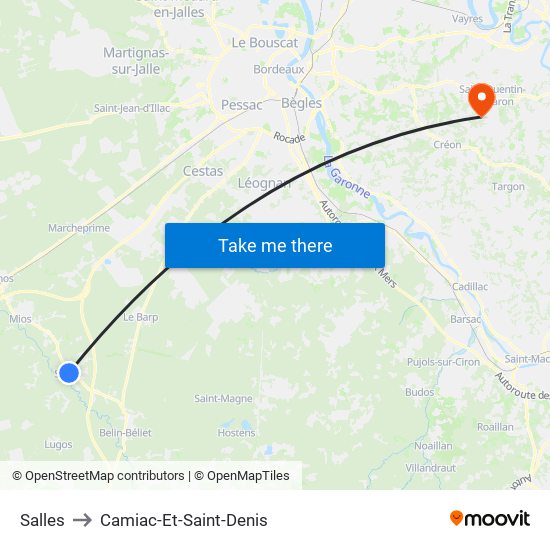 Salles to Camiac-Et-Saint-Denis map