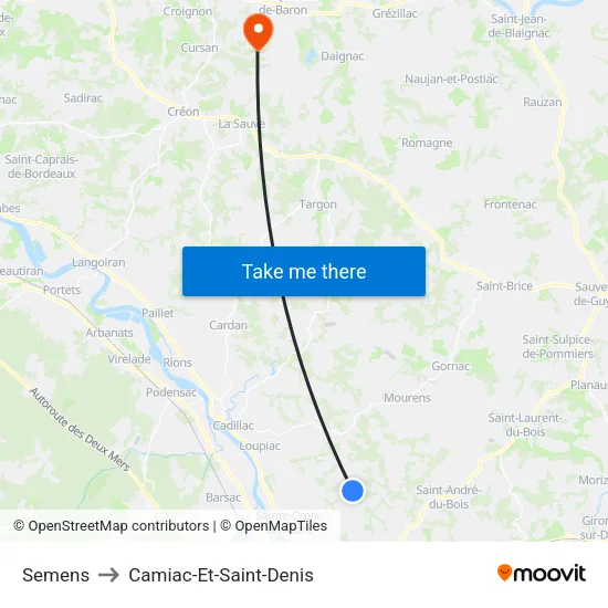 Semens to Camiac-Et-Saint-Denis map