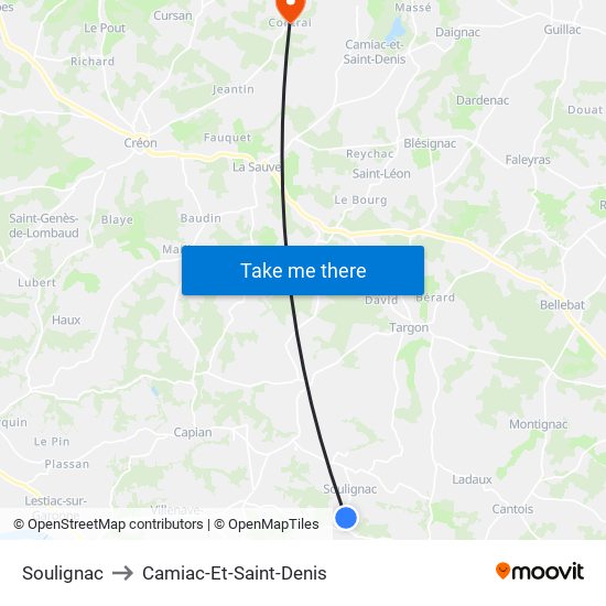 Soulignac to Camiac-Et-Saint-Denis map