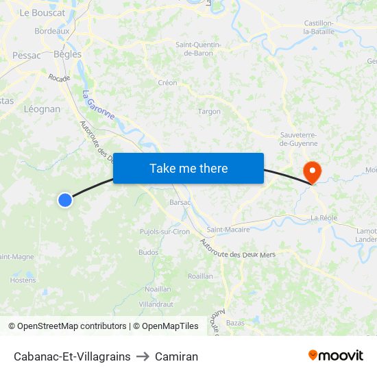 Cabanac-Et-Villagrains to Camiran map