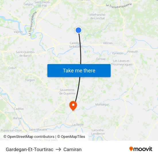 Gardegan-Et-Tourtirac to Camiran map