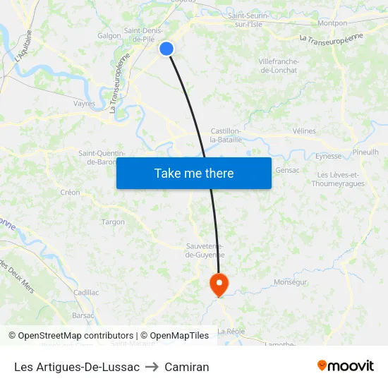 Les Artigues-De-Lussac to Camiran map