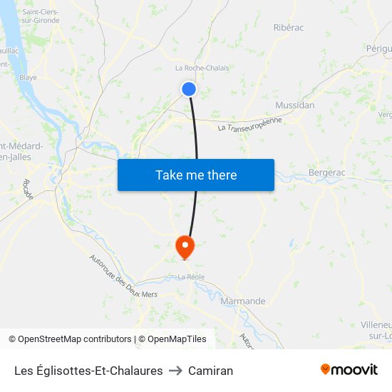 Les Églisottes-Et-Chalaures to Camiran map