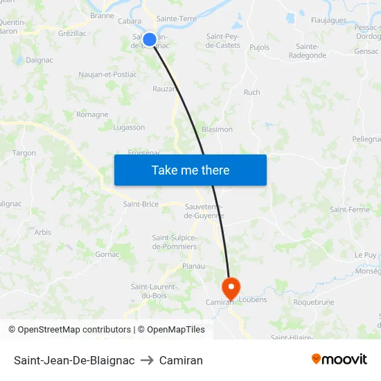 Saint-Jean-De-Blaignac to Camiran map