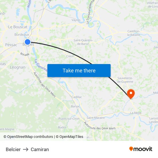 Belcier to Camiran map