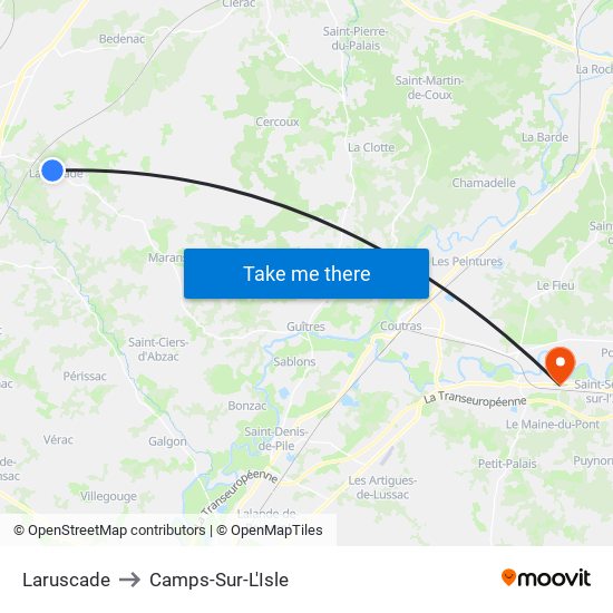 Laruscade to Camps-Sur-L'Isle map