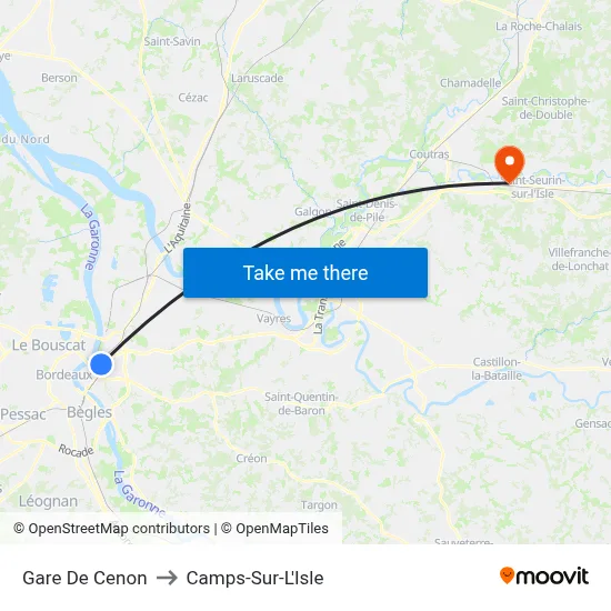 Gare De Cenon to Camps-Sur-L'Isle map