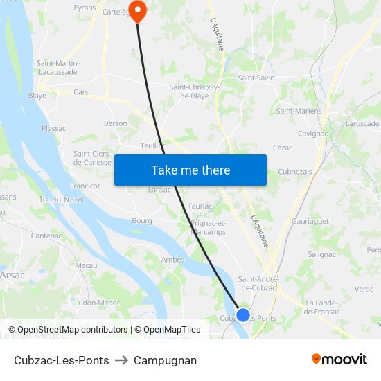 Cubzac-Les-Ponts to Campugnan map