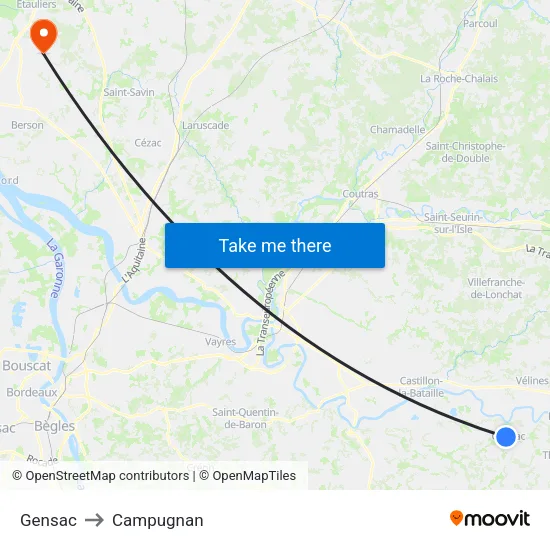 Gensac to Campugnan map
