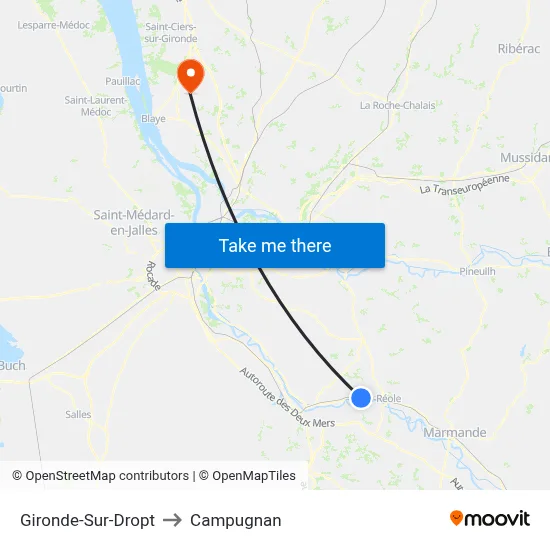 Gironde-Sur-Dropt to Campugnan map