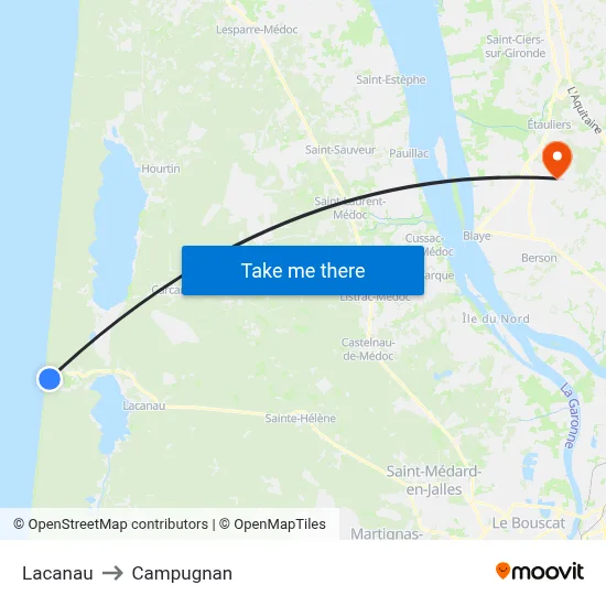 Lacanau to Campugnan map