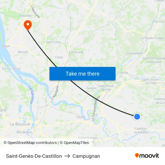 Saint-Genès-De-Castillon to Campugnan map